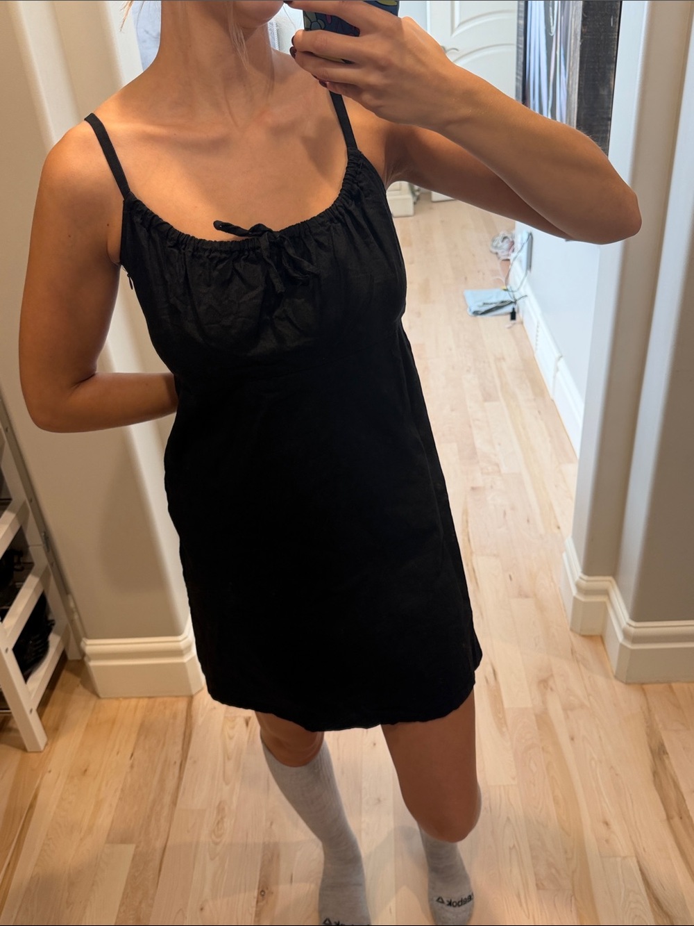 Black linen Slip Dress with Adjustable Straps